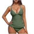 thumbnail image 2 of Traje de baño de bikini de verano para mujer, de color liso, con cojín en el pecho y sin soporte de acero, sin espalda, con tirantes, de nailon., 2 of 6