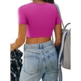 thumbnail image 3 of ZXSXSY Womens Short Sleeve Crew Neck Tassel Trim Wavy Hem Rib Crop Top, 3 of 6
