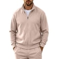 thumbnail image 3 of Liweisiy Men's Stand Collar Waffle Shirts Knit Zip Up Long Sleeve Baggy Jacket Casual Sports Tops Khaki 3XL, 3 of 7