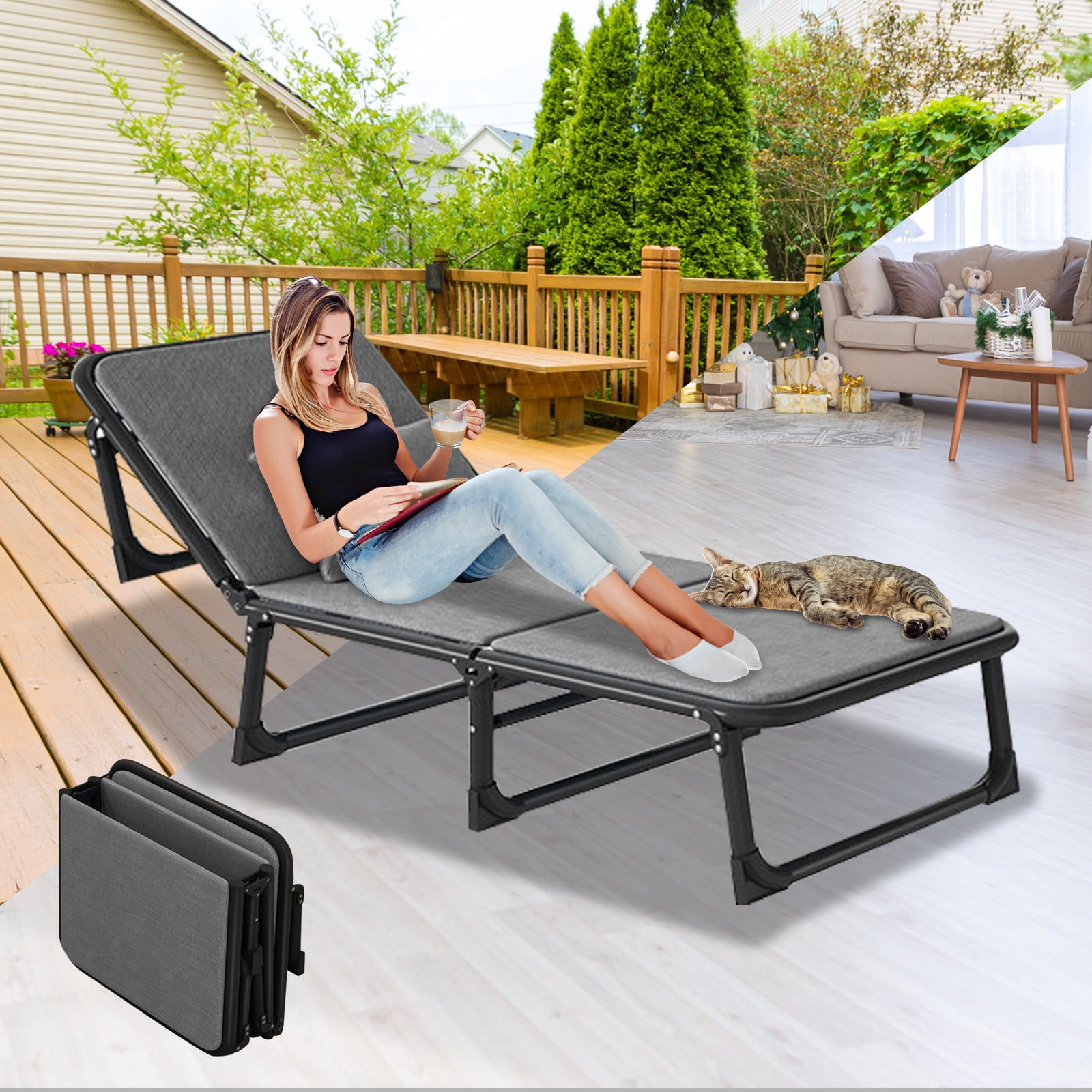 Lilypelle Upgraded Folding Lounge Chaise 13 inch High 6-Position