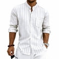 thumbnail image 6 of XUNKUSGA Long Sleeve Shirts for Men Regular Fit Soft Cotton Linen Mandarin Collar Button Down Dress Shirt Classic Striped Business Casual Mens Shirts with Pocket White XL, 6 of 9