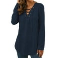 thumbnail image 5 of Nlife Women Long Sleeve Top Criss Cross V Neck Solid Blouse Tunic Top Basic Pullover, 5 of 11