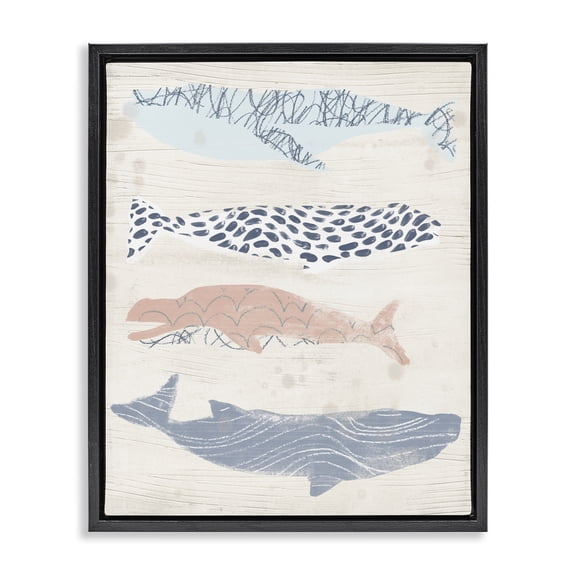 Stupell Industries Coastal Rustic Patterned Whales Black Floating Frame Canvas Art, 17 x 21, by June Erica Vess
