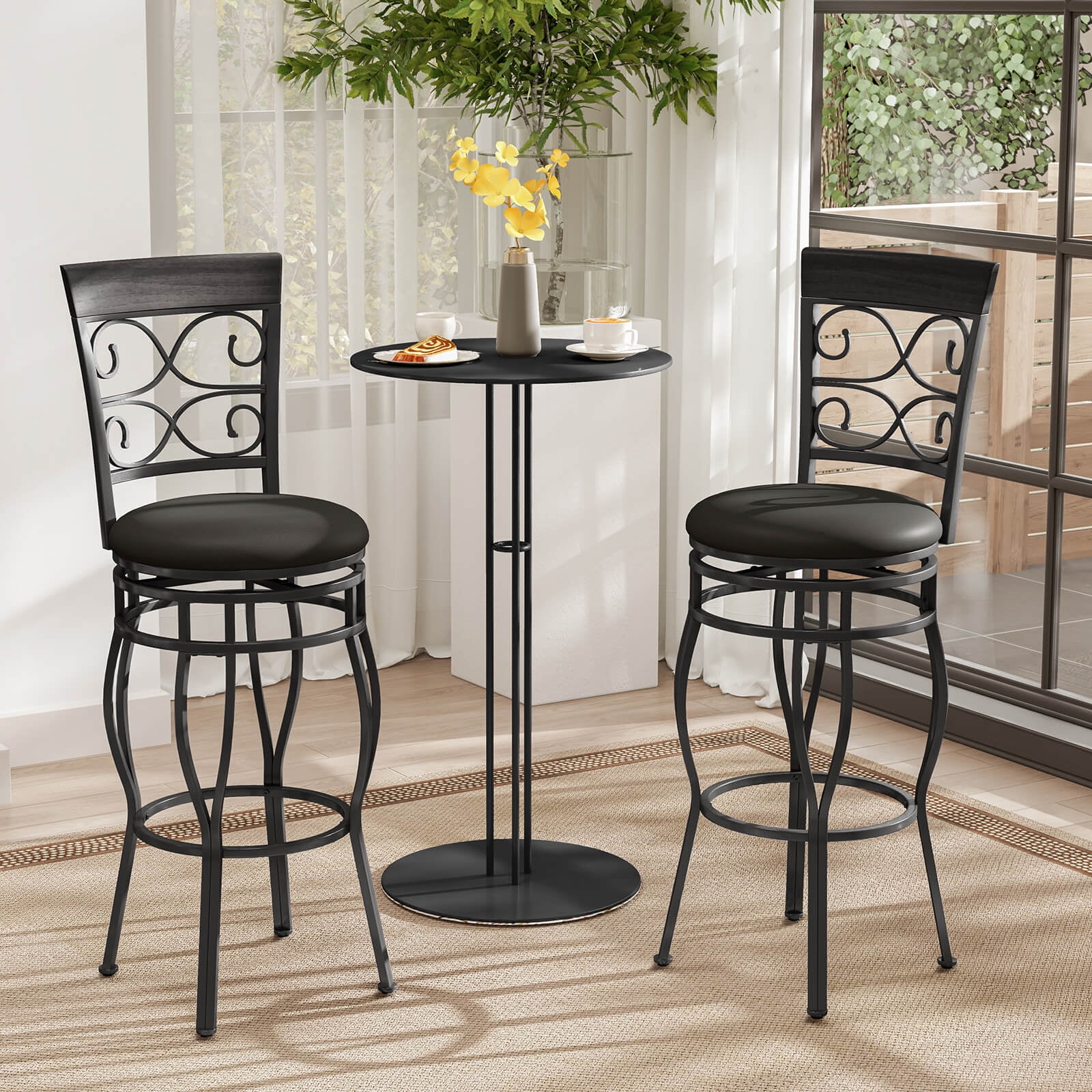 Costway Set of 2 Vintage Swivel METAL Bar Stools 30'' Bistro