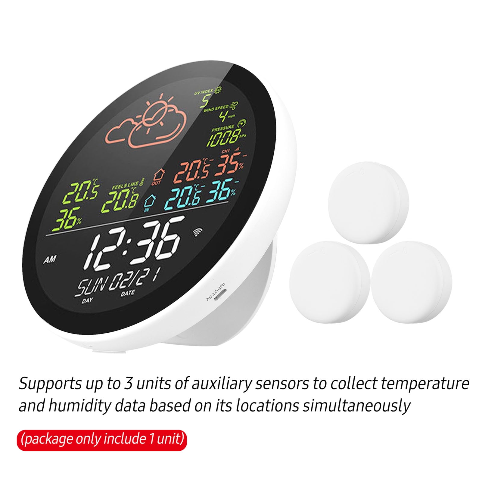 Weather Wifi Smart Weather Station With Clock Indoor And Outdoor Temperature And Humidity Meter Multifunctional Large Color Screen Weather Clock Temp Humidity Gauge