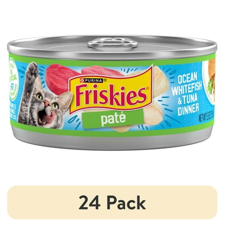 (24 pack) Purina Friskies Pate, Ocean Whitefish and Tuna Dinner, Wet Cat Food, 5.5 oz. Can
