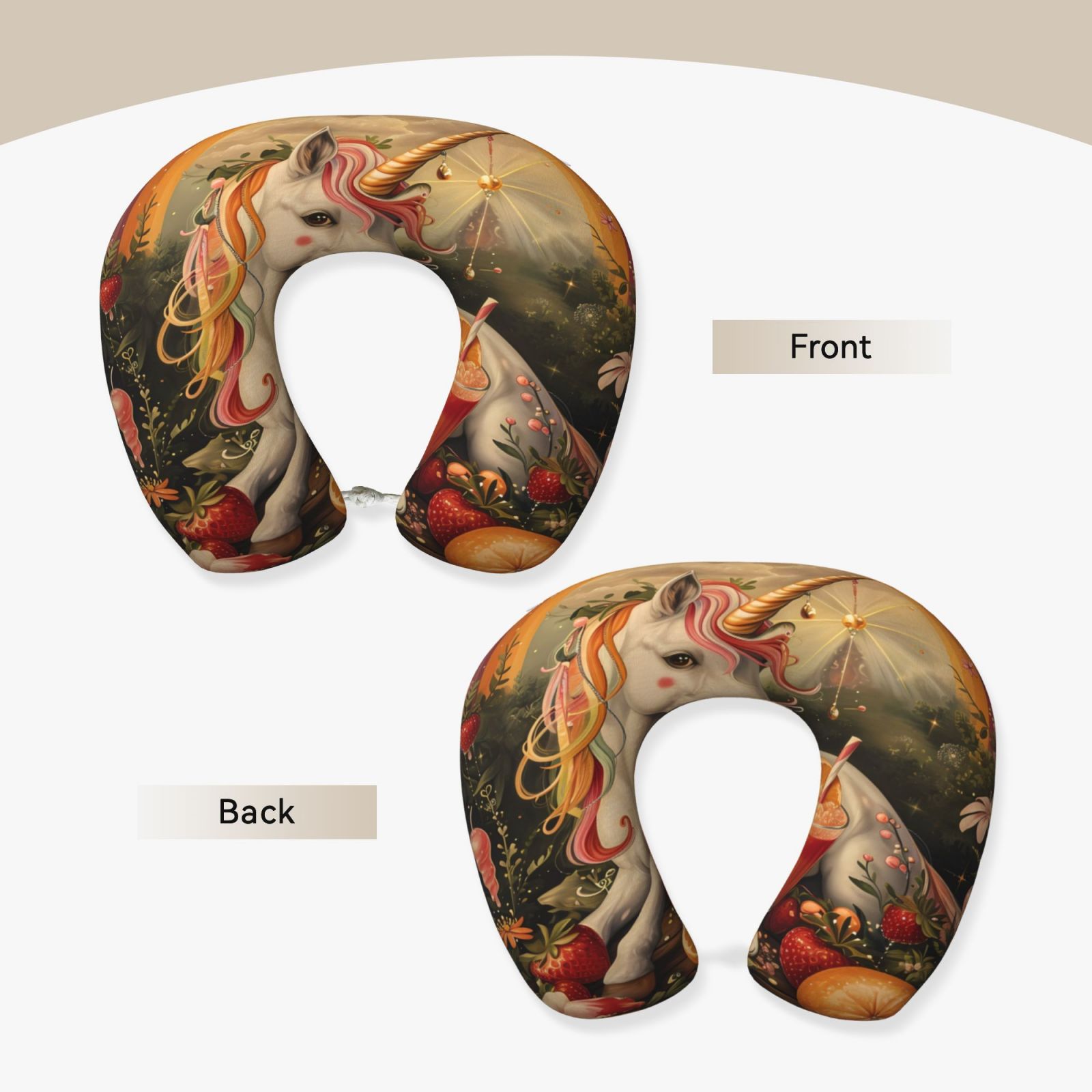Xecao Countryside Fruit White Horse Print Memory Foam Cervical Neck Pillow Versatile U-Shaped Pillows for Home,Office,Camping,Travelling,Soft Washable Cover