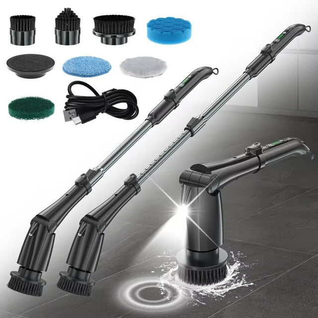 Uklsqma Wireless Handheld Electric Cleaning Brush Zzp251238865 | 9-In-1 Multi-Functional Digital Lcd Display | High Speed 14500Rpm | Waterproof Mop with 8 Replaceable Heads | Bathroom Kitchen Flo