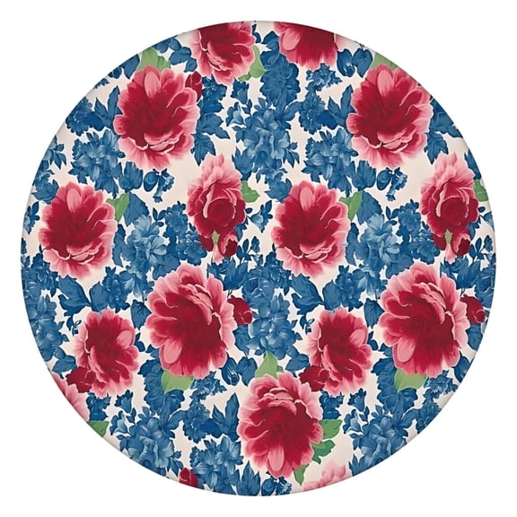 Pioneer Flower Floral Print Pattern Round Fitted Tablecloth with Elastic Edge,Dining Table Cover Waterproof,Outdoor Round Tablecloth for Camping,Dining,Indoor and Outdoor