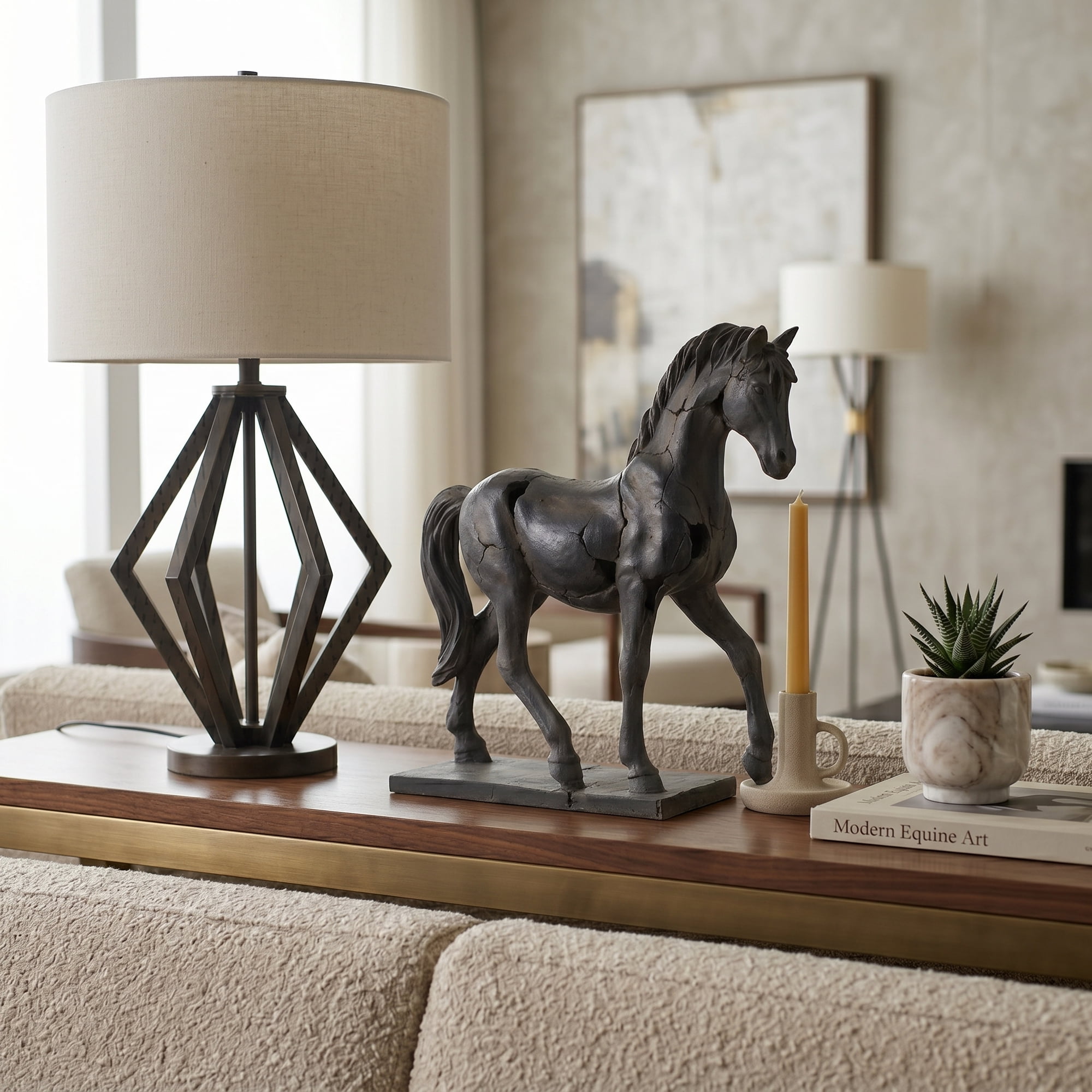 Artistic Cracked Horse Sculpture for Living Room Decoration - Modern Elegant Bathroom, Bedroom and Entryway Accent for Home Styling - 17", Brown
