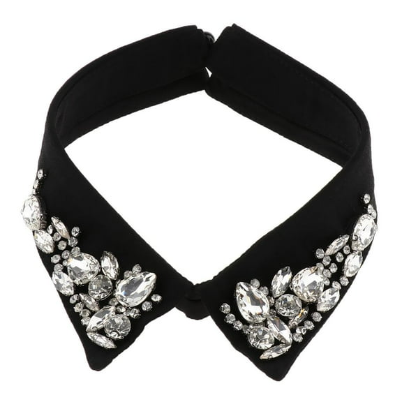 Fashion Detachable Crystal Winter Sweet Stand False Blouse Collar - Black, as described