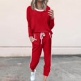thumbnail image 2 of Lenpel Women's 2 Piece Lounge Sets Long Sleeve Crew Neck Pullover Tops Casual Drawstring Joggers Fall Fashion Pajamas, 2 of 6