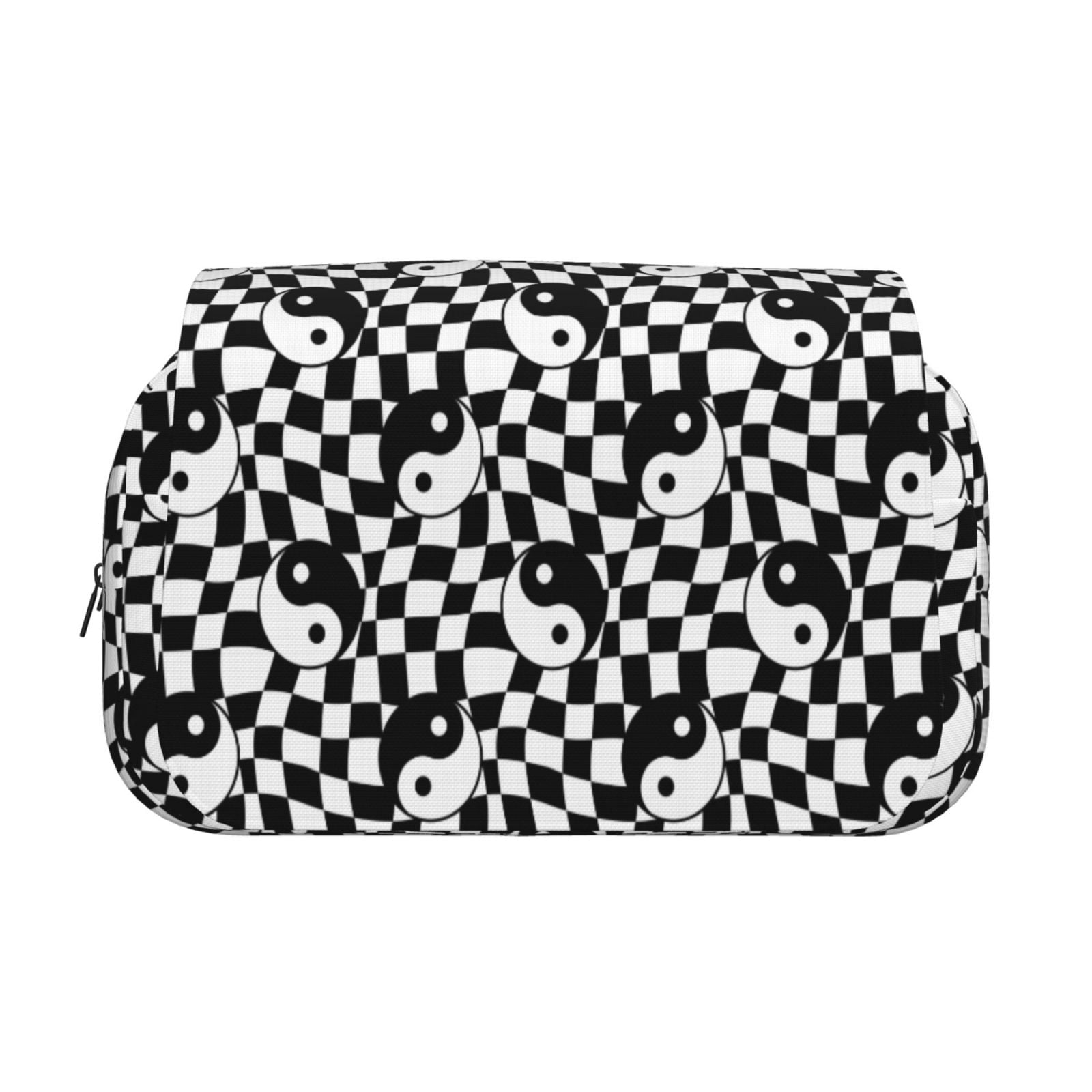 Rateoe Ying Yang Checkered Pattern Double Clamshell Pen Case, Storage Organizer with Two Zipper Compartments– Holds Up to 50 Pencils & Pens