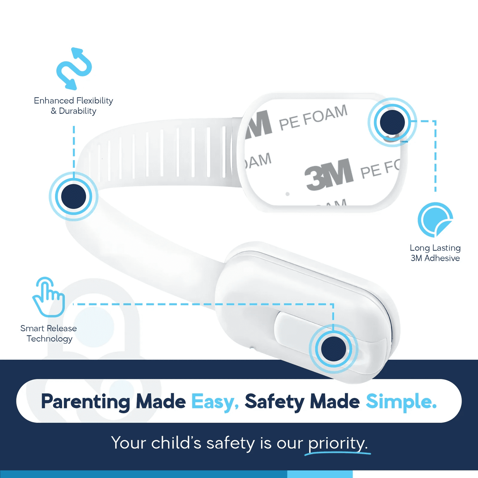 Baby Proof Me Child Safety Locks, Adjustable Cabinet Locks for Baby Proofing, White, 12-Pack