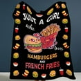 thumbnail image 3 of Food Blanket Soft Cozy Hamburger French Fries Stuff Decor Throw Blanket Plush Fluffy Warm Just a Girl Who Loves Hamburgers Lightweight Fleece Flannel Gifts Blankets for Kids Adults 50"X40", 3 of 6