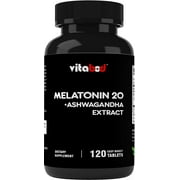 Vitabod Melatonin 20mg with Ashwagandha 4:1 Extract 250mg, Calm Mood & Antioxidant Action, 120 Tablets