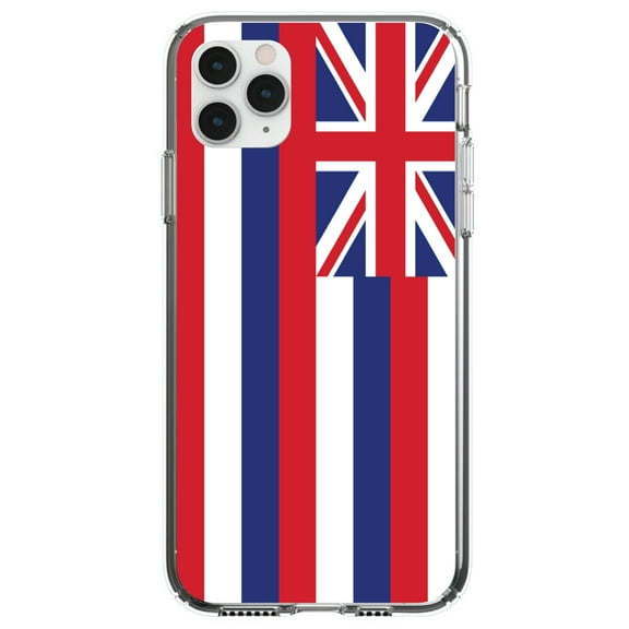 DistinctInk Clear Shockproof Hybrid Case for iPhone 13 (6.1" Screen) - TPU Bumper, Acrylic Back, Tempered Glass Screen Protector - Hawaii State Flag - US State Flag