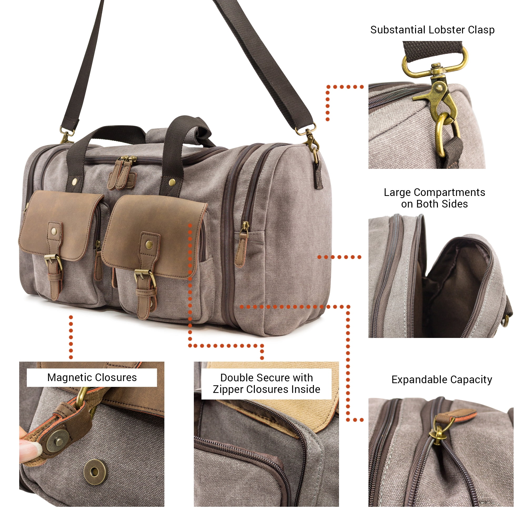 Gearonic 23” Large Weekender Duffle Bag, Gray