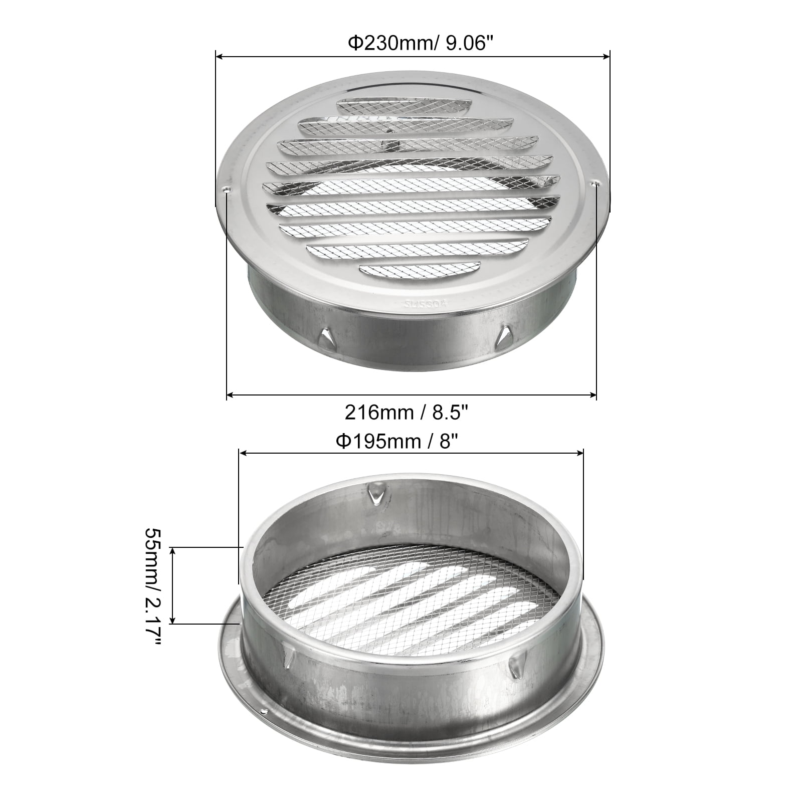 Uxcell 8" Round Soffit Air Vents, 304 Stainless Steel Louver Grille Vent Cover Mesh Air Outlet for Kitchen Bathroom