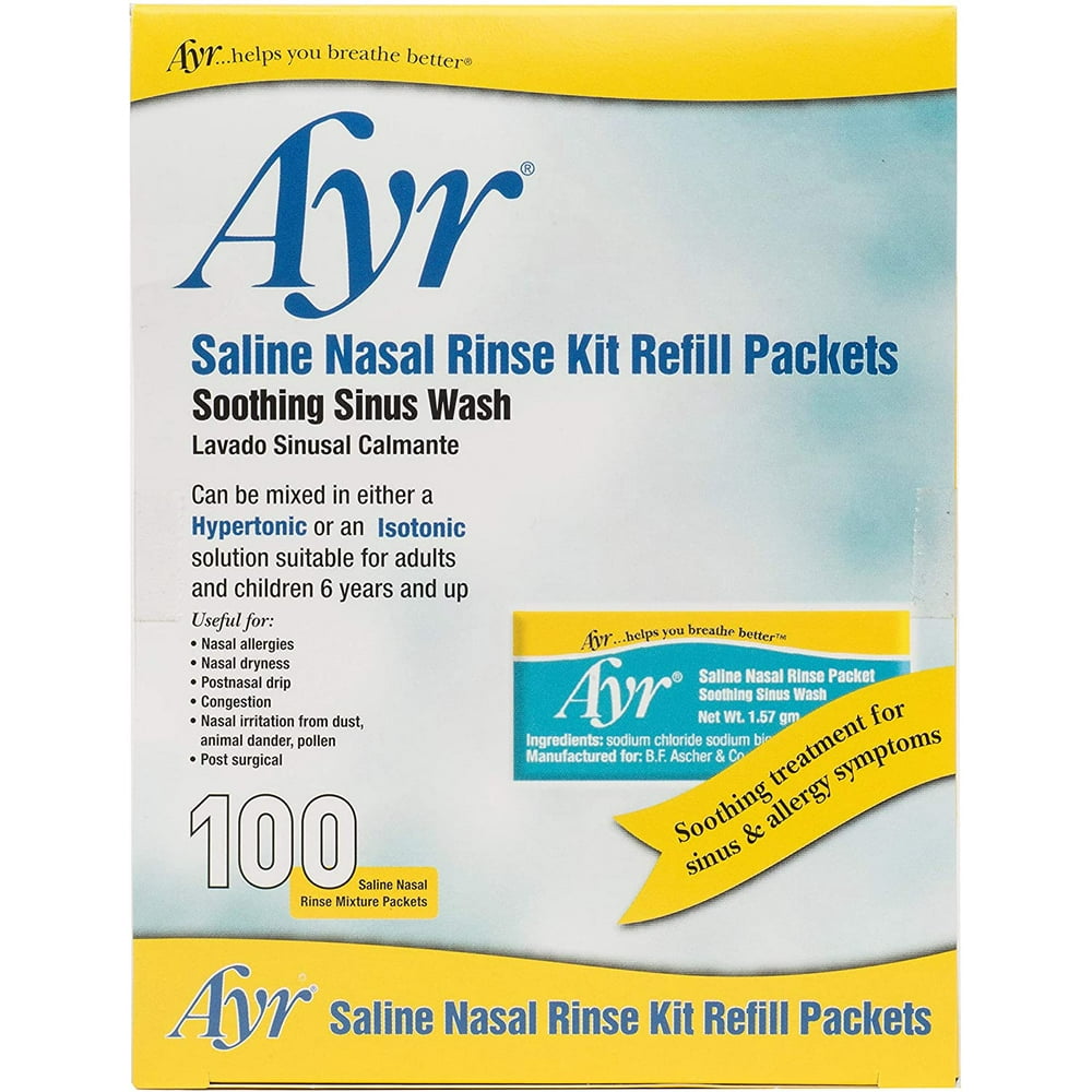 Ayr Saline Nasal Rinse Kit Refill Packets Soothing Sinus Wash 100 Nasal
