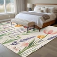 thumbnail image 5 of Area Rug 72×108in, Watercolor Flower Green Leaves Floor Carpet Living Room Rug, Spring Tulip Lavender on Linen Non-Slip Welcome Mat Indoor Rugs for Bedroom Dining Room, 5 of 9