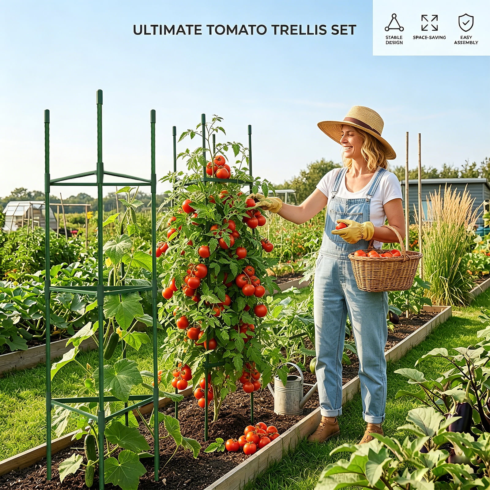 3 Pack Tomato Cages for Garden,51.2"H×11.8"W Tomato Cage Trellis-Upgraded Hexagon Connector,Heavy Duty Adjustable Tomato Stake Support for Raised Garden Bed