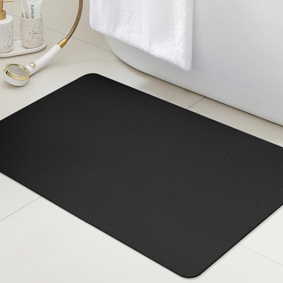 ACCUMTEK Ultra Thin Non-Slip Bath Mat Fit Under Door, Ultra Absorbent Bathroom Mat, Quick Dry & Machine Washable Bathroom Rugs,Rubber Backing Bath Mats for Bathroom, Bathtub & Kitchen, Black, 24"x17"