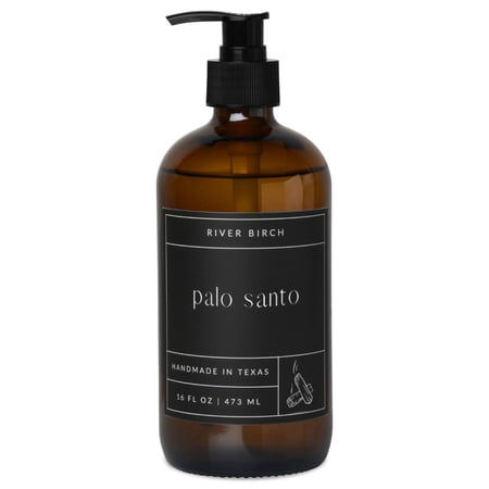 River Birch Palo Santo Scented Natural Hand Soap - Handmade Soap - Moisturizing Hand Wash with Amber Glass Dispenser - Luxury Scented Hydrating Hand Soap - Vegan and Non-Toxic - 16 Fl Oz