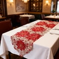 thumbnail image 6 of Christmas Embroidered Long Table Runner, 68.5" x 13.78" Fabric Embroidered Applique Velvet Flower for Dinning Coffee Table Home Xmas Holiday Party Decor (2PCS), 6 of 7