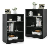 Costway 2 PCS 3-Tier Bookcase Open Multipurpose Display Rack Cabinet with Adjustable Shelves Black
