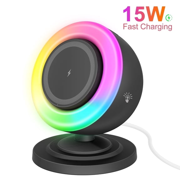 Charging Station, Bluetooth Speaker, 3 in 1 Wireless Charger for iPhone 17e 17 16 15 14 13 12 Series, Phone Stand for Samsung Series, with RGB light, Perfect Gift for Family Party, Black