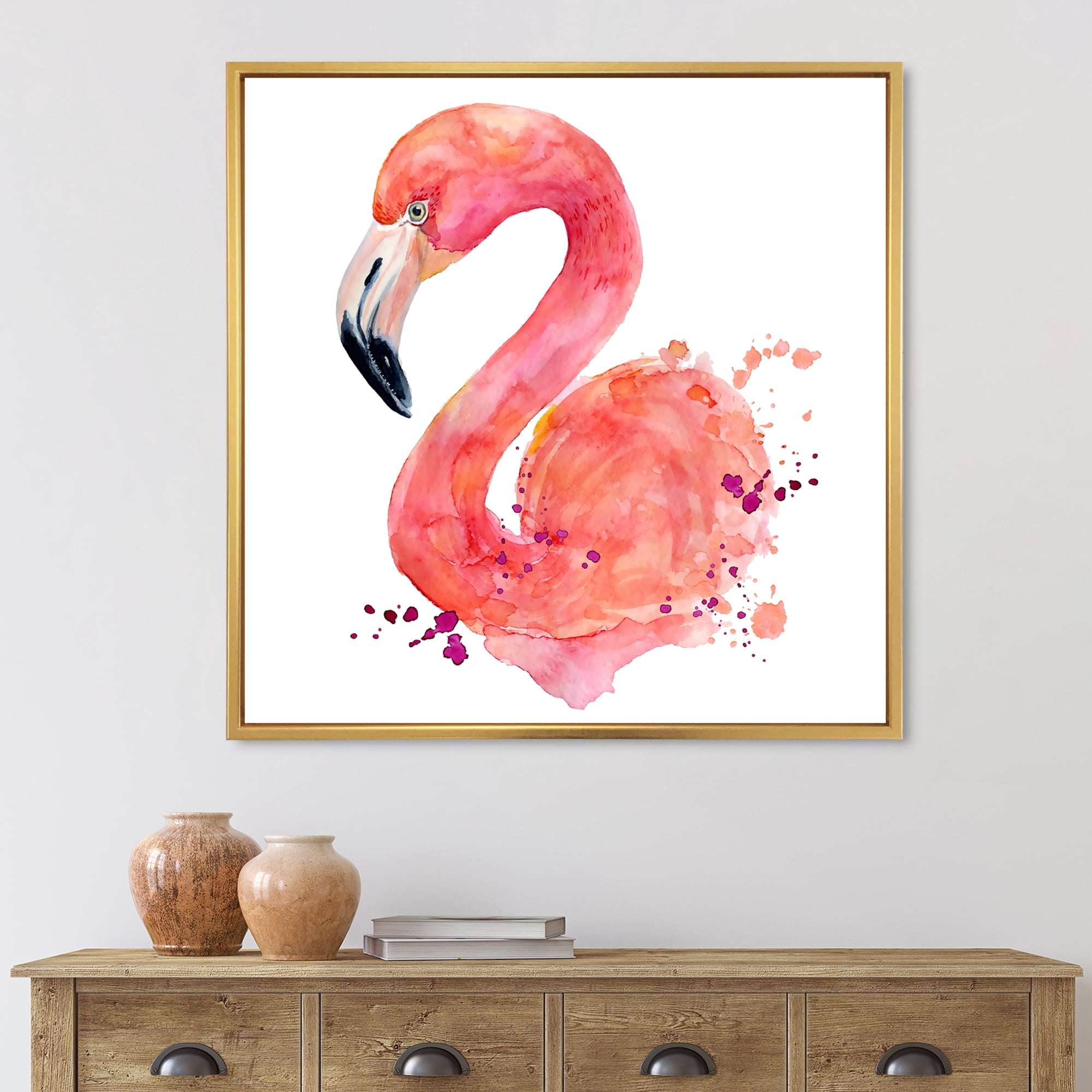 Designart 'Abstract Portrait of Pink Flamingo I' Farmhouse Framed Canvas Wall Art Print