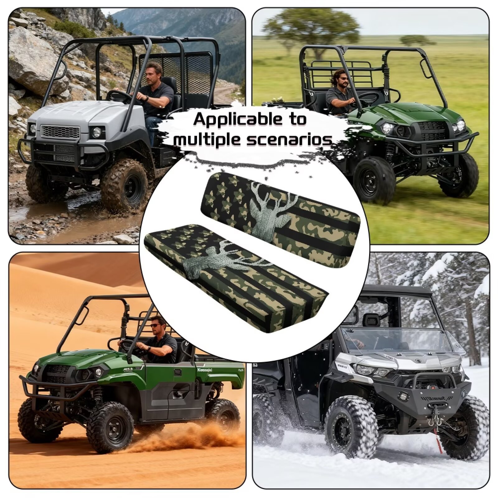 Binienty UTV Dog Seat Covers Compatible With Kawasaki Mule 300 3010 3020 4000 4010 Comfortable Heavy Duty American Flag Elk Camo UTV Seat Cover Set for Kawasaki Mule Outdoor Accessories