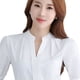thumbnail image 4 of Blusa de gasa de manga larga con cuello alto Nikou color puro corte informal blanco M, 4 of 13