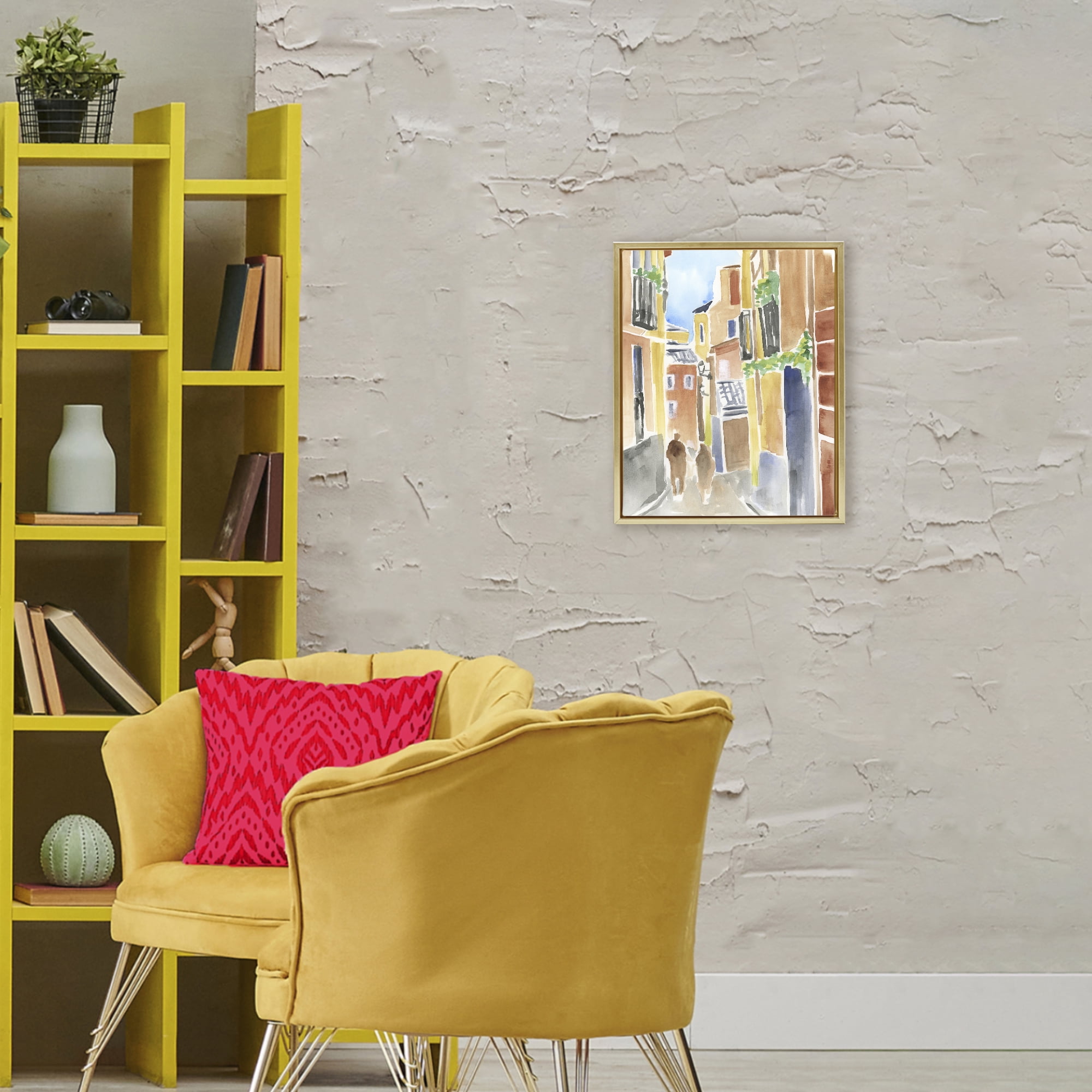 Stupell Industries Calles de Madrid Architecture Gold Framed Floater Canvas Wall Art, design by June Erica Vess