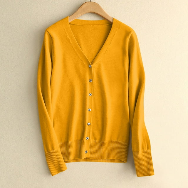 Meichang Cardigan Sweaters for Women Lightweight Long Sleeve V Neck Button Down Knit Cardigan Solid Loose Fit Fall Cardigan Sweater