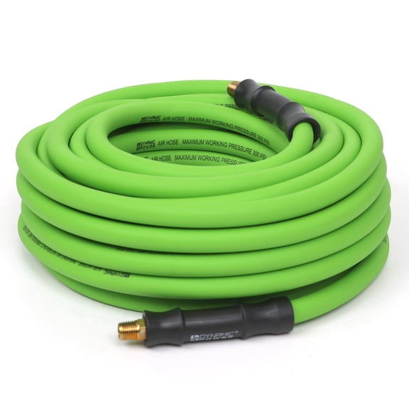 DYNAMIC POWER3/8 Inch x 50 FT Hybrid Rubber Air Hose – Lightweight, 1/4 Inch NPT Male Aluminum Fittings, Max Pressure 300 PSI