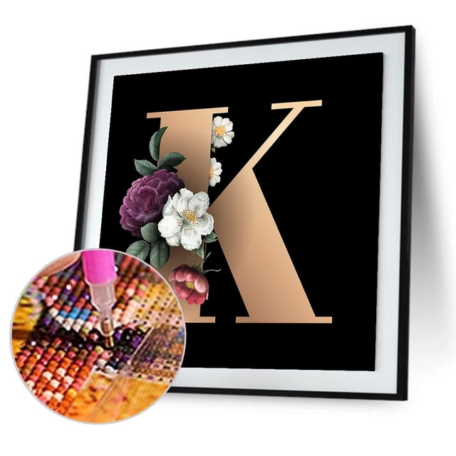 Cuadros Decorativos 5D DIY diamante pintura letra K completo redondo taladro mosaico imagen (B2879) Tmvgtek embutido en tela
