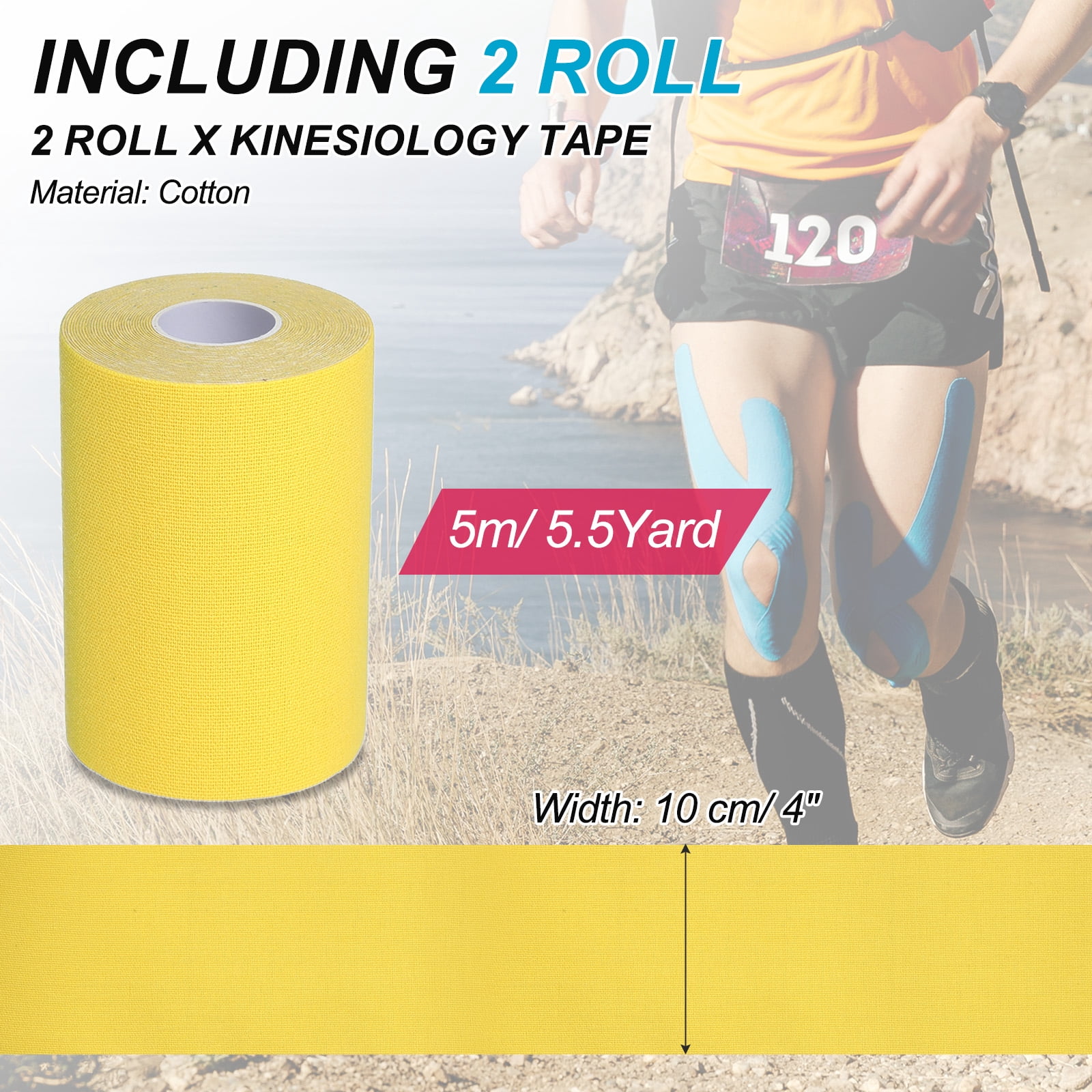 Uxcell Kinesiology Tape, Adhesive Cotton Sports Muscle Support Tape Waterproof Elastic Tape for Knee Ankle Wrist Yellow