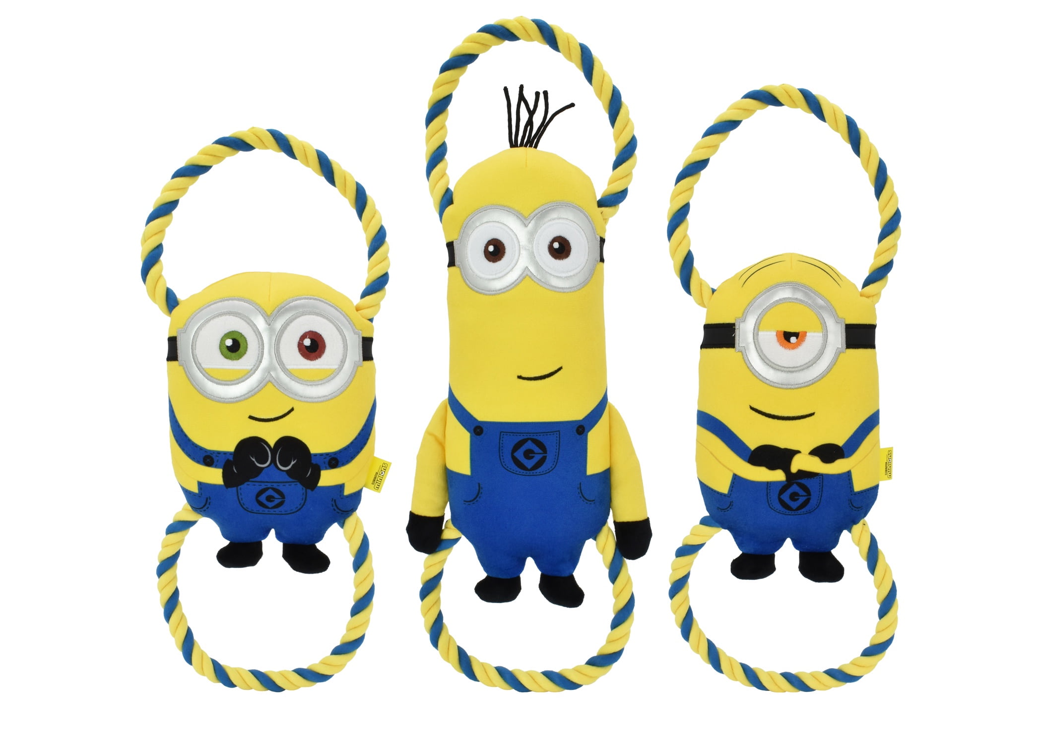 Multipet Minions Bob Plush and Rope Tug Dog Toy with Squeaker and Crinkle, Large