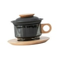 thumbnail image 1 of Taza de café con platillo, taza de postre, taza de vidrio con una sola asa y posavasos para oficina Negro y Beech, 1 of 9