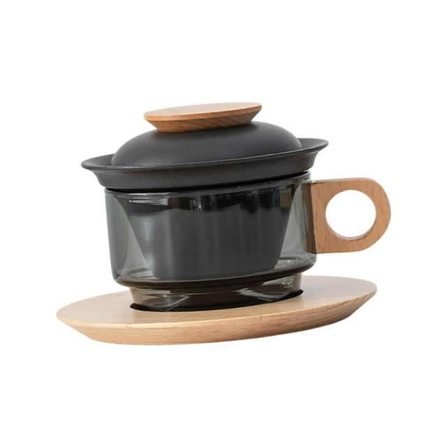 Taza de café con platillo, taza de postre, taza de vidrio con una sola asa y posavasos para oficina Negro y Beech