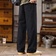 thumbnail image 5 of WOLIAUO Men's Wide Leg Jeans Straight Fit Drawstring Jeans Regular Fit Straight-Legs Denim Pants Pull On Mid Rise Carpenter Jean 2XL Black, 5 of 6