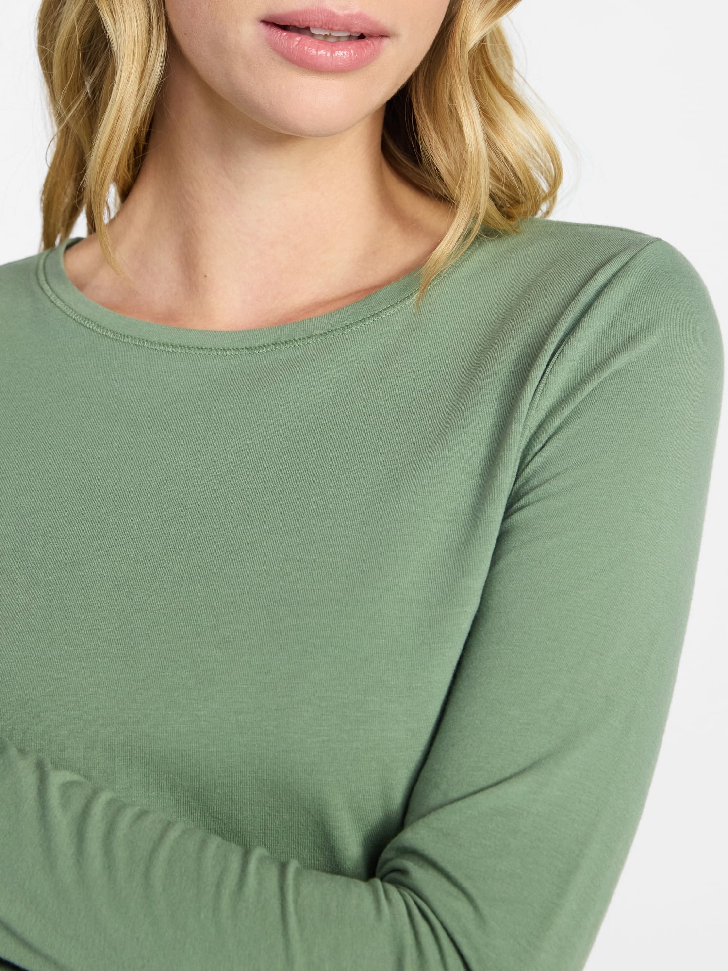 No Boundaries Crewneck Tee with Long Sleeves, Women's & Women's XXS-4X
