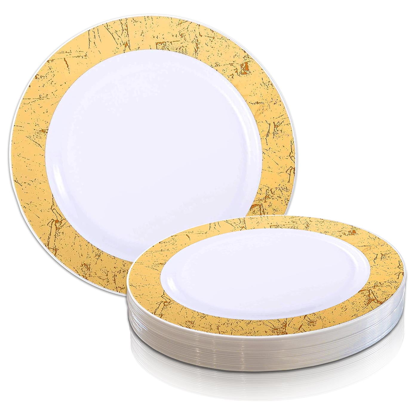 Smarty 7.5" White Gold Marble Rim Disposable Plastic Salad Plates 120ct