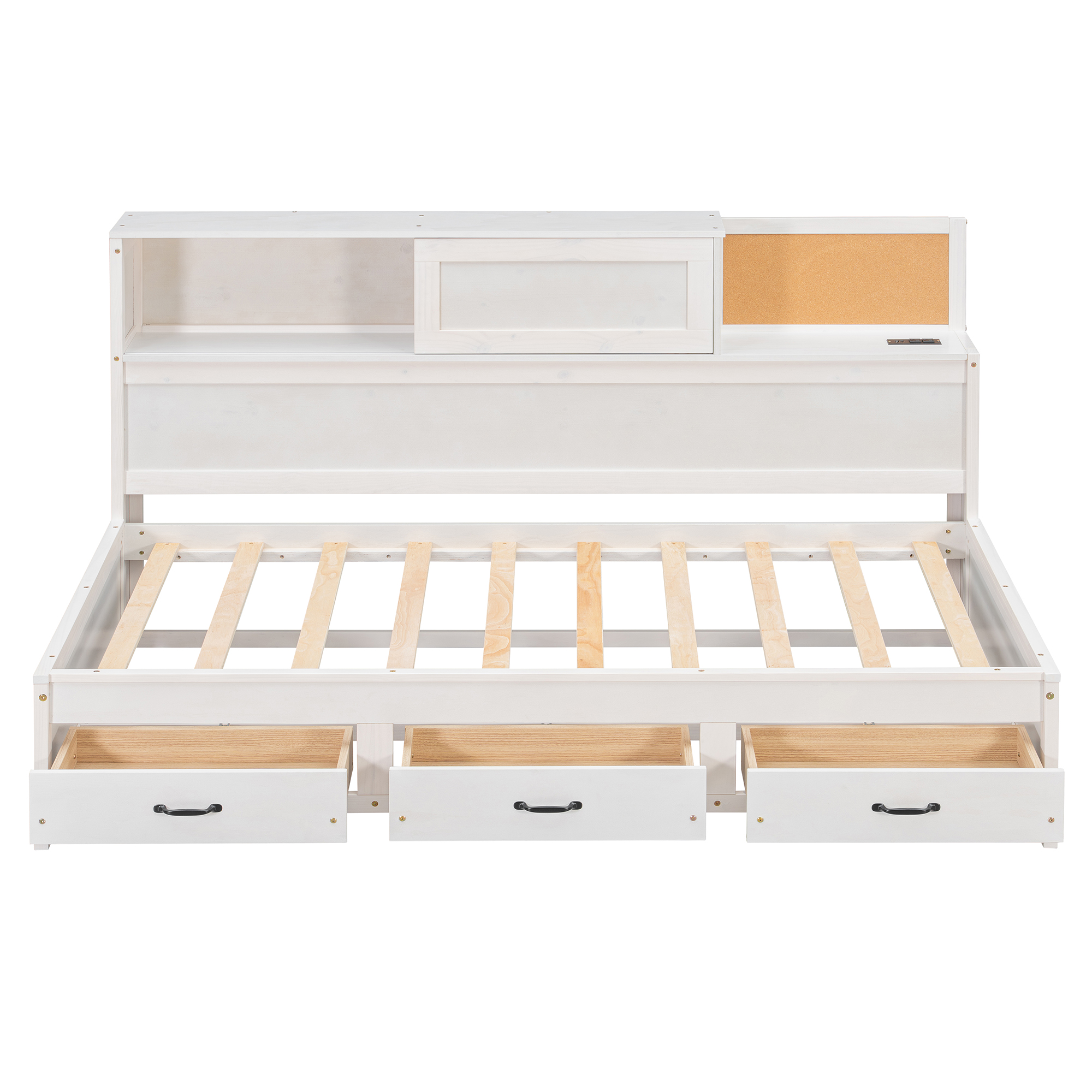 Sailvan Twin Size Wooden Daybed with 3 Storage Drawers, Upper Soft Board, Shelf, Set of Sockets