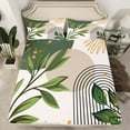 thumbnail image 2 of Manfei Natural Plant Leaves Full Size Sheets,Abstract Geometric Strpied Bed Sheets,Green White Black Sheet Sets For Adult,Super Cozy Room Decor,4-Piece, 2 of 7