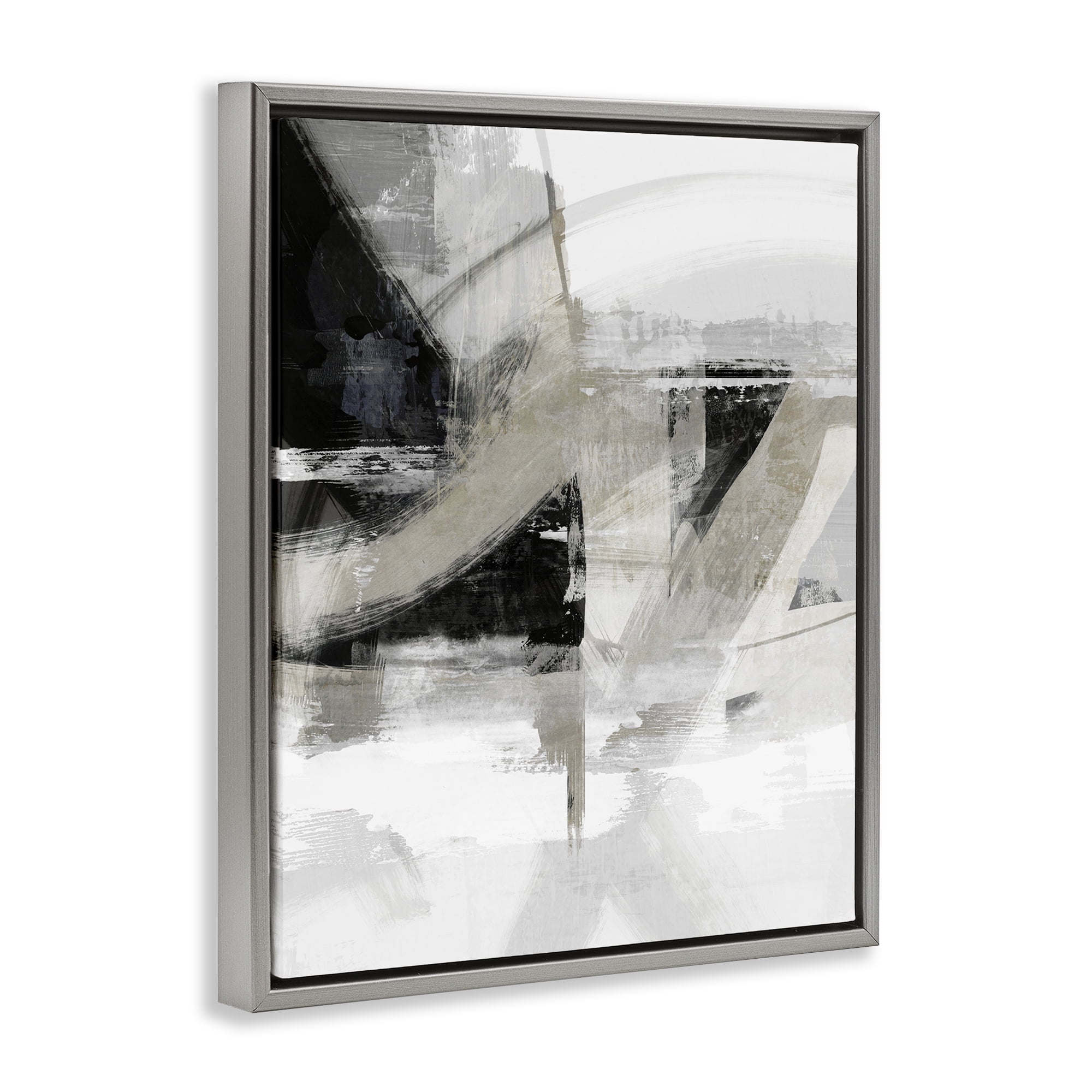 Stupell Industries Neutral Urban Complex Abstract Painting Gray Floater Framed Canvas Art Print Wall Art, 17 x 21