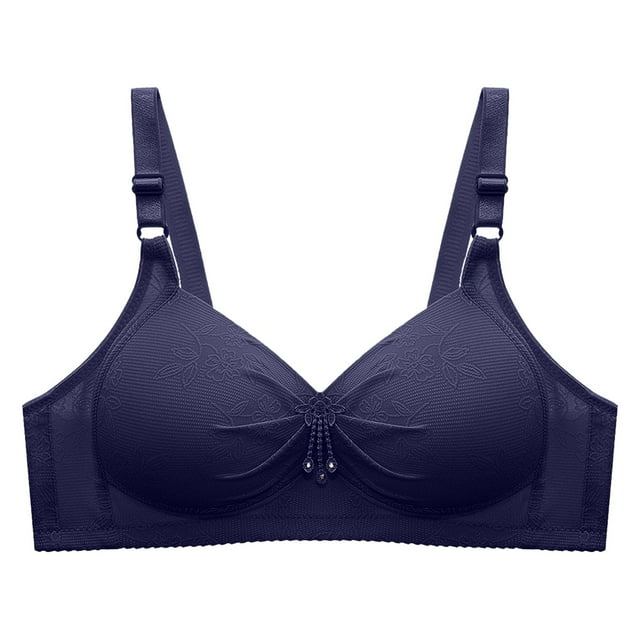 PEASKJP Front Closure Bras for Women Lace Underwire Soft Padding Lift Up Bra, Dark Blue XXL