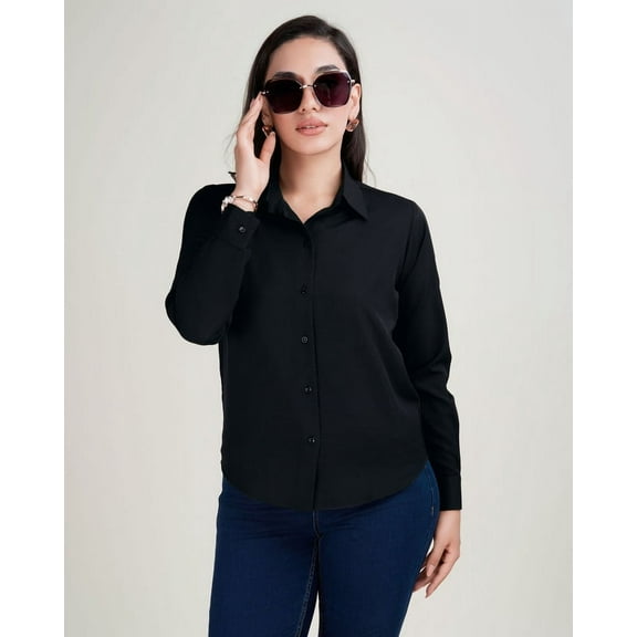 harshiv enterprise women's crepe fabric solid full sleeve shirt